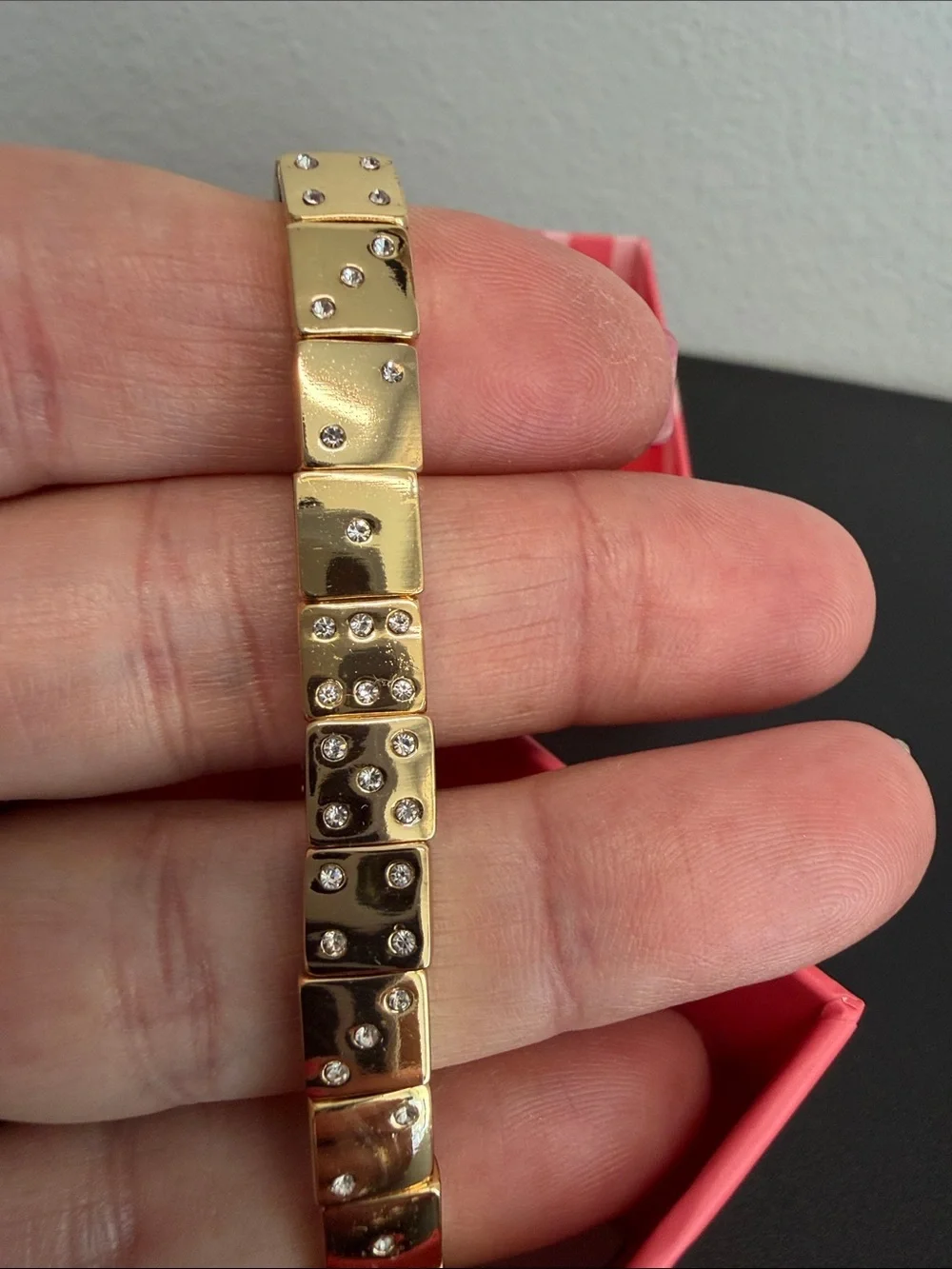 Piper K | Gold Tone Dice Rhinestone Stretch Bracelet ♠️✨